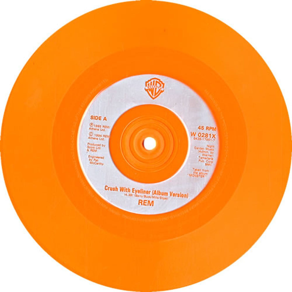 REM Crush With Eyeliner - Orange Vinyl + Calendar UK 7" vinyl single (7 inch record / 45) REM07CR40832