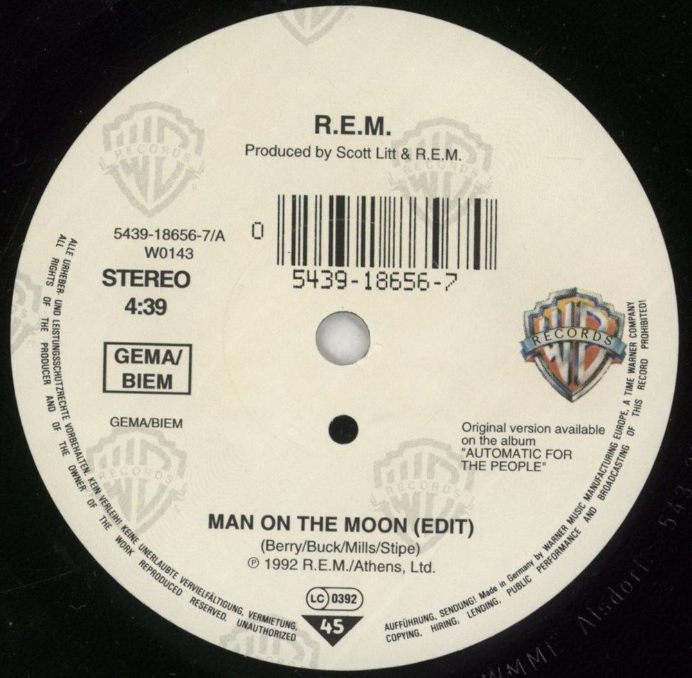 REM Man On The Moon - Solid German 7" vinyl single (7 inch record / 45) REM07MA715929