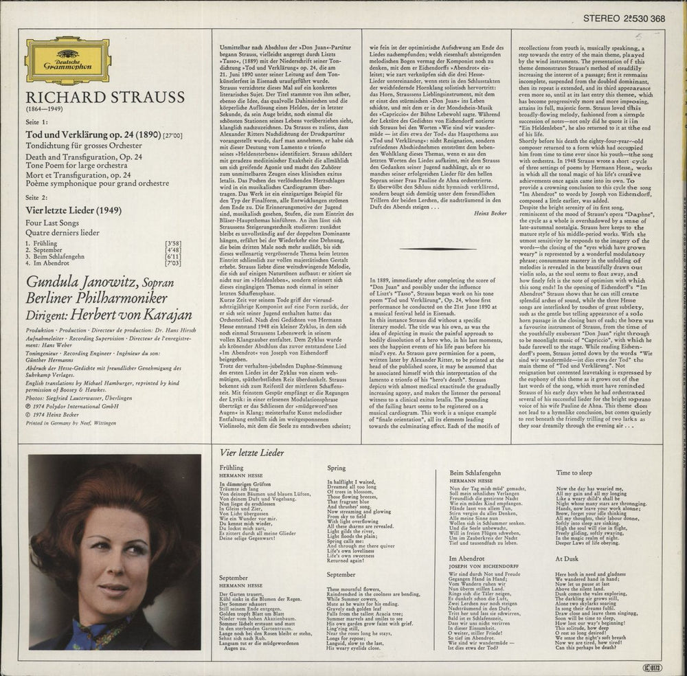 Richard Strauss Richard Strauss: Tod Und Verklärung / Vier Letzte Lieder German vinyl LP album (LP record)