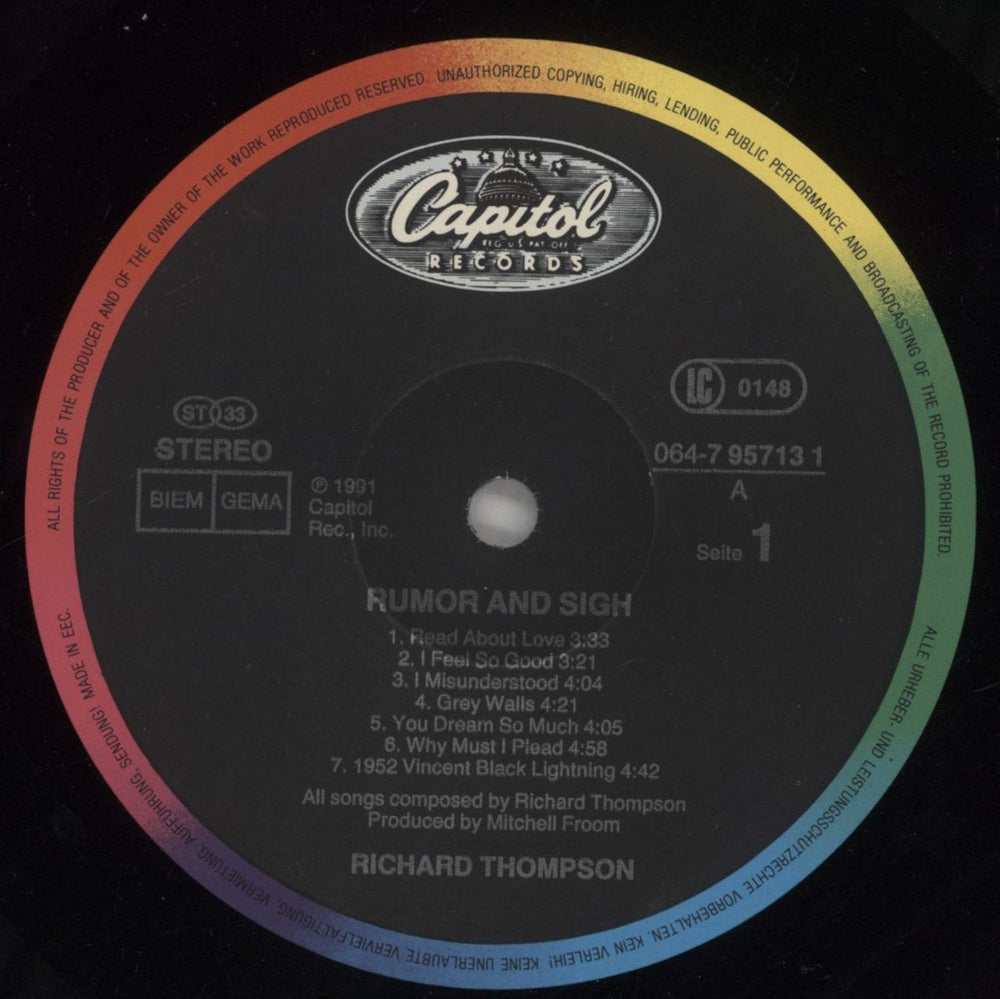 Richard Thompson Rumor And Sigh - EX UK vinyl LP album (LP record) RTHLPRU858467