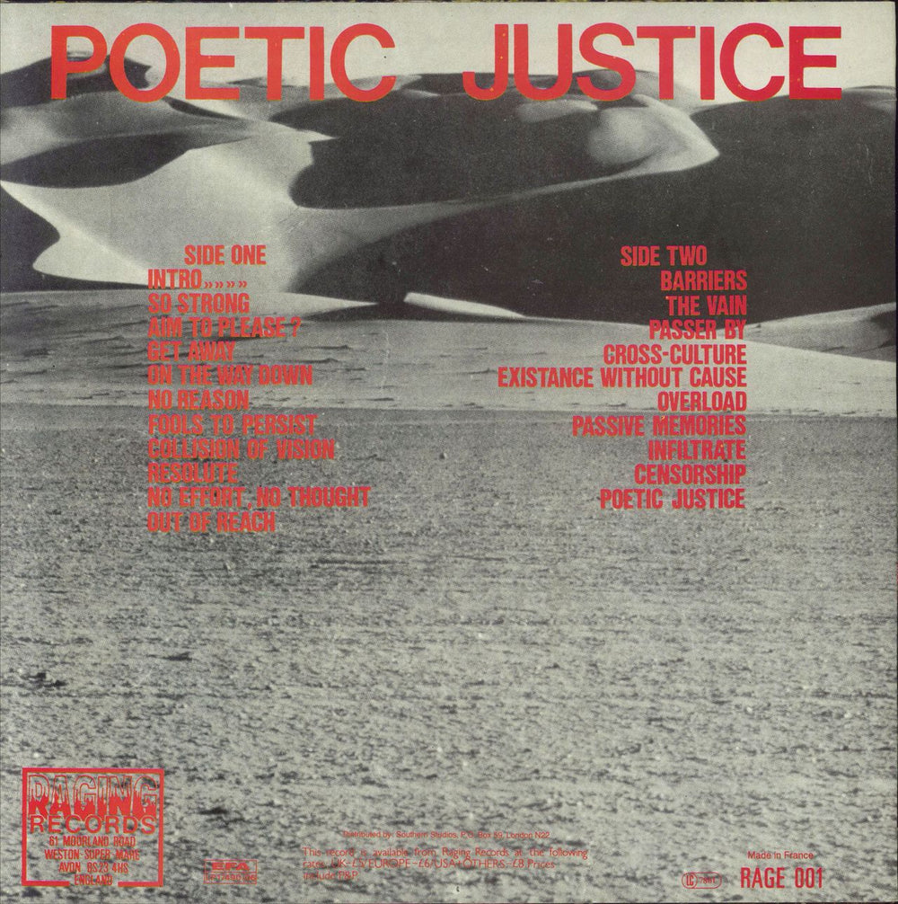 Ripcord Poetic Justice UK vinyl LP album (LP record) 689492173418