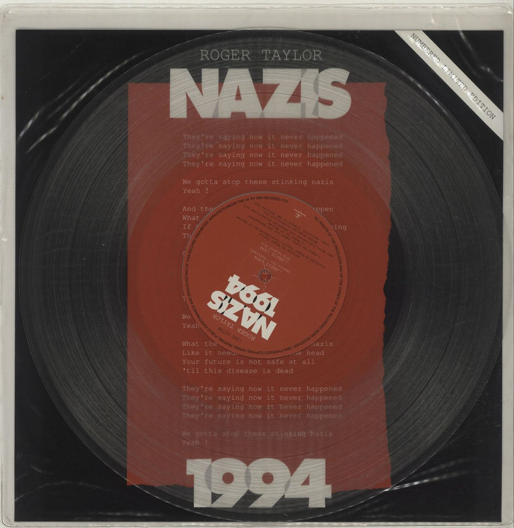 Roger Taylor Nazis 1994 - Clear Vinyl UK 12" vinyl single (12 inch record / Maxi-single) 12RC6379