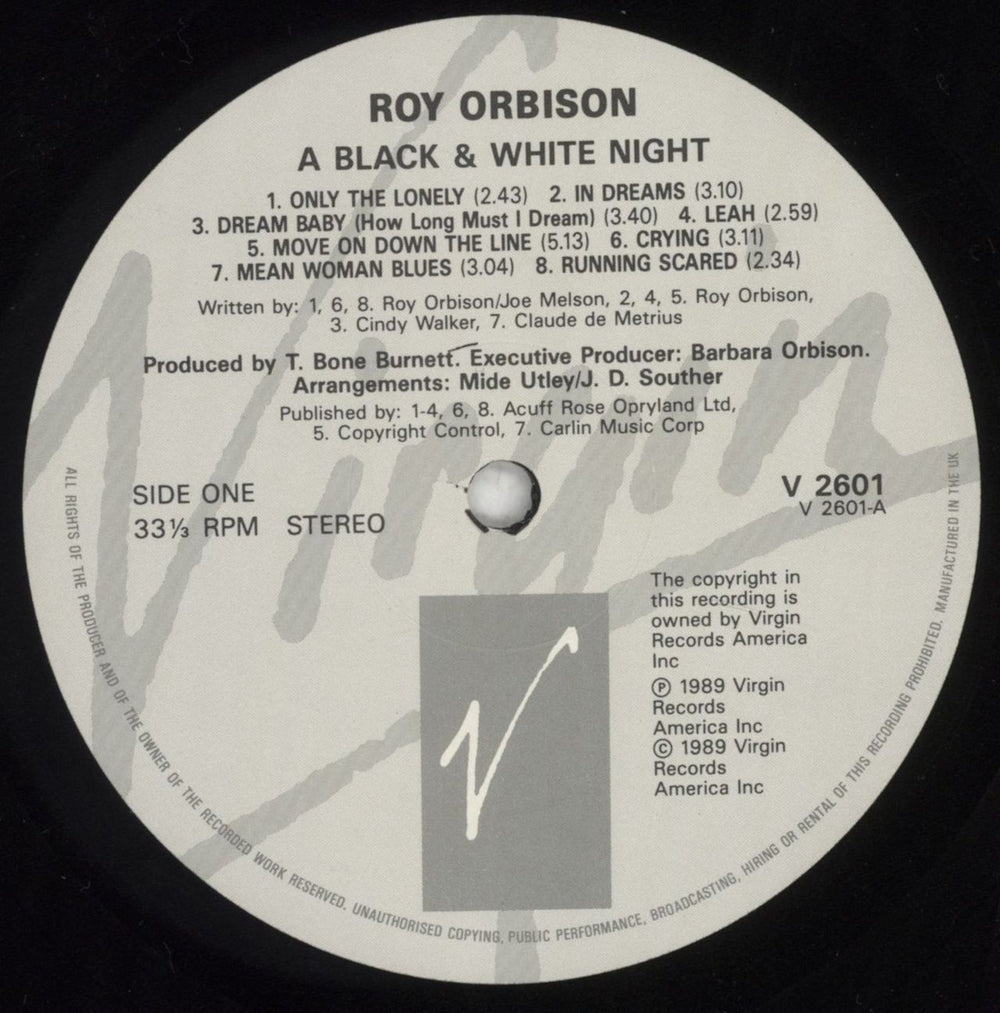 Roy Orbison A Black And White Night Live UK vinyl LP album (LP record) RYOLPAB737812
