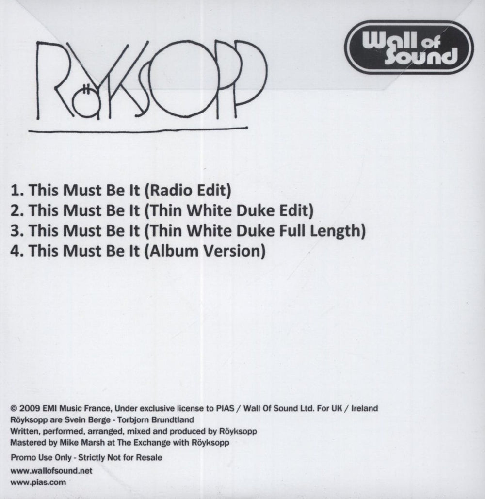 Royksopp This Must Be It UK CD-R acetate