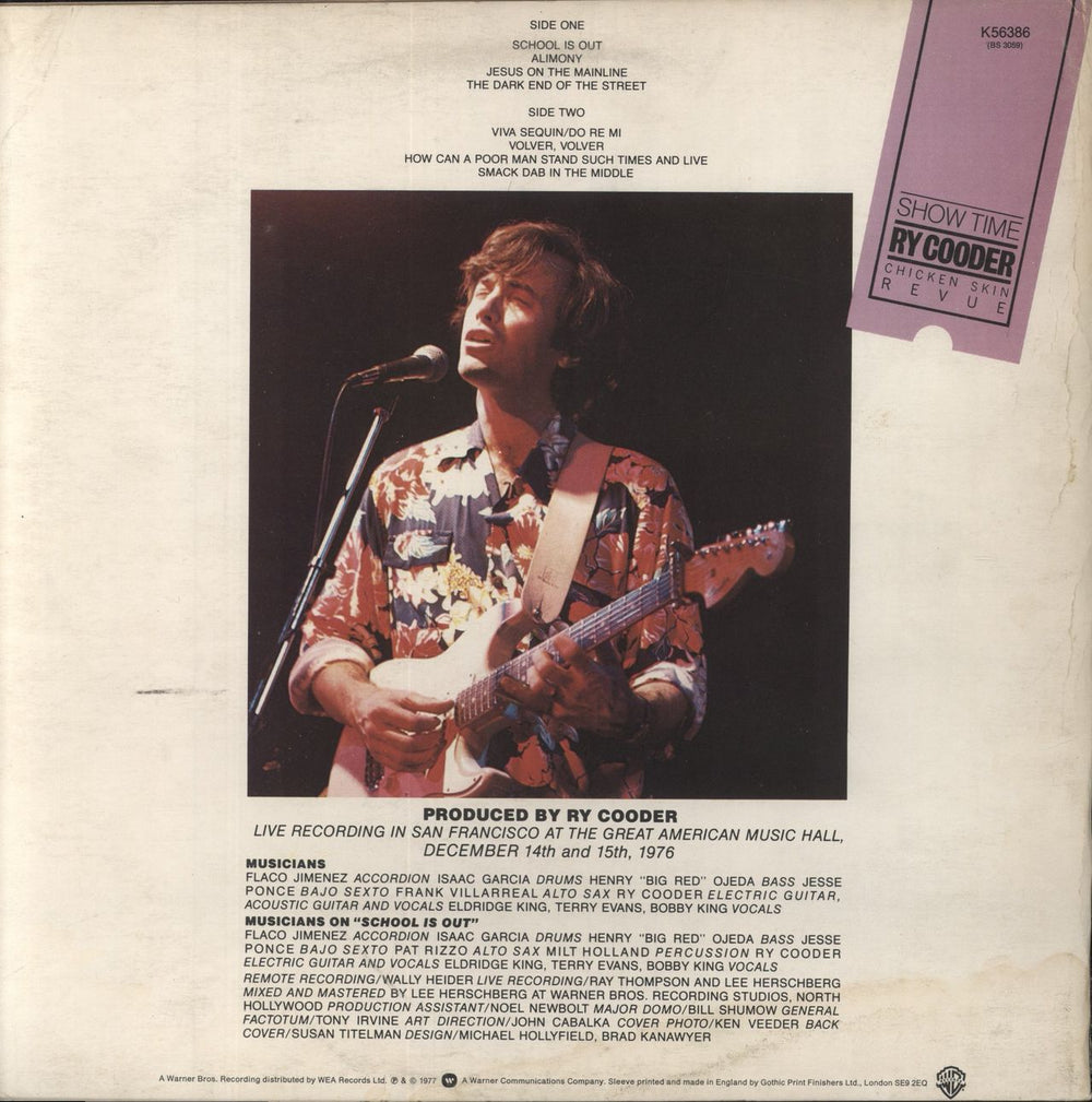 Ry Cooder Show Time - Test Pressing UK vinyl LP album (LP record)