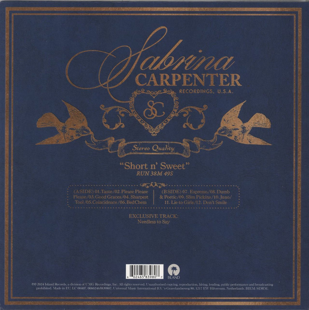 Sabrina Carpenter Short n' Sweet - Clear [Moonlight] Vinyl + Poster & Postcard UK vinyl LP album (LP record) 602465839807