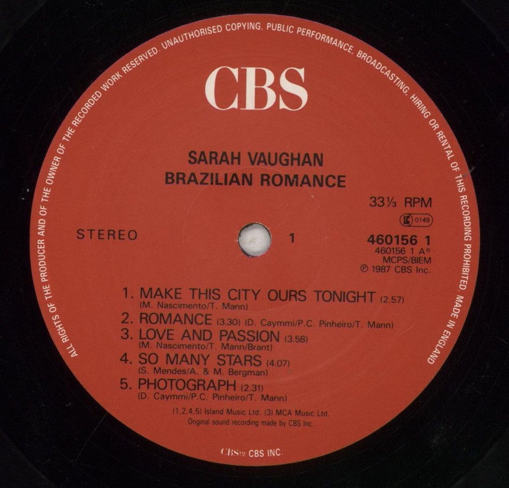 Sarah Vaughan Brazilian Romance UK vinyl LP album (LP record) VAALPBR586623