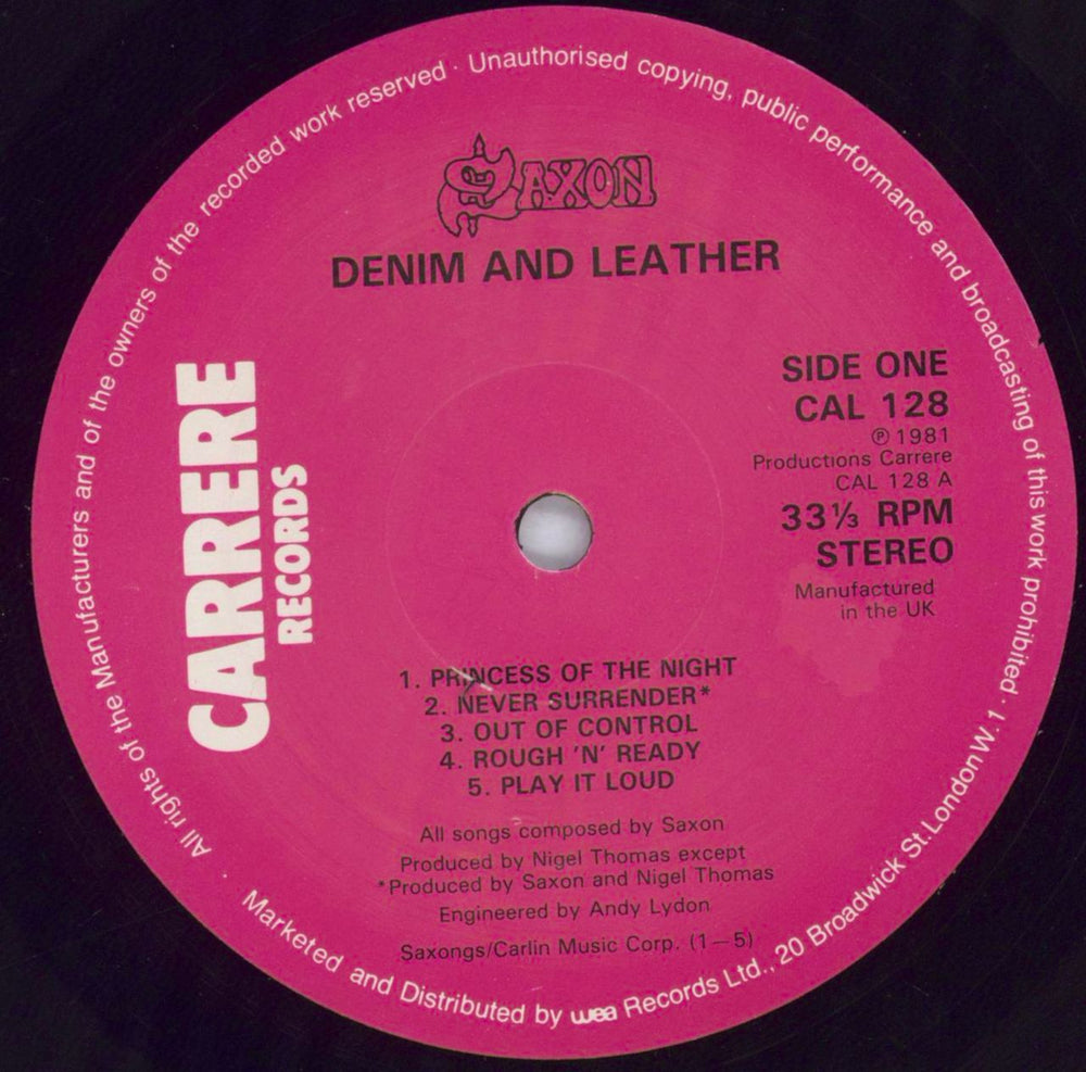 Saxon Denim And Leather UK vinyl LP album (LP record) SAXLPDE822746