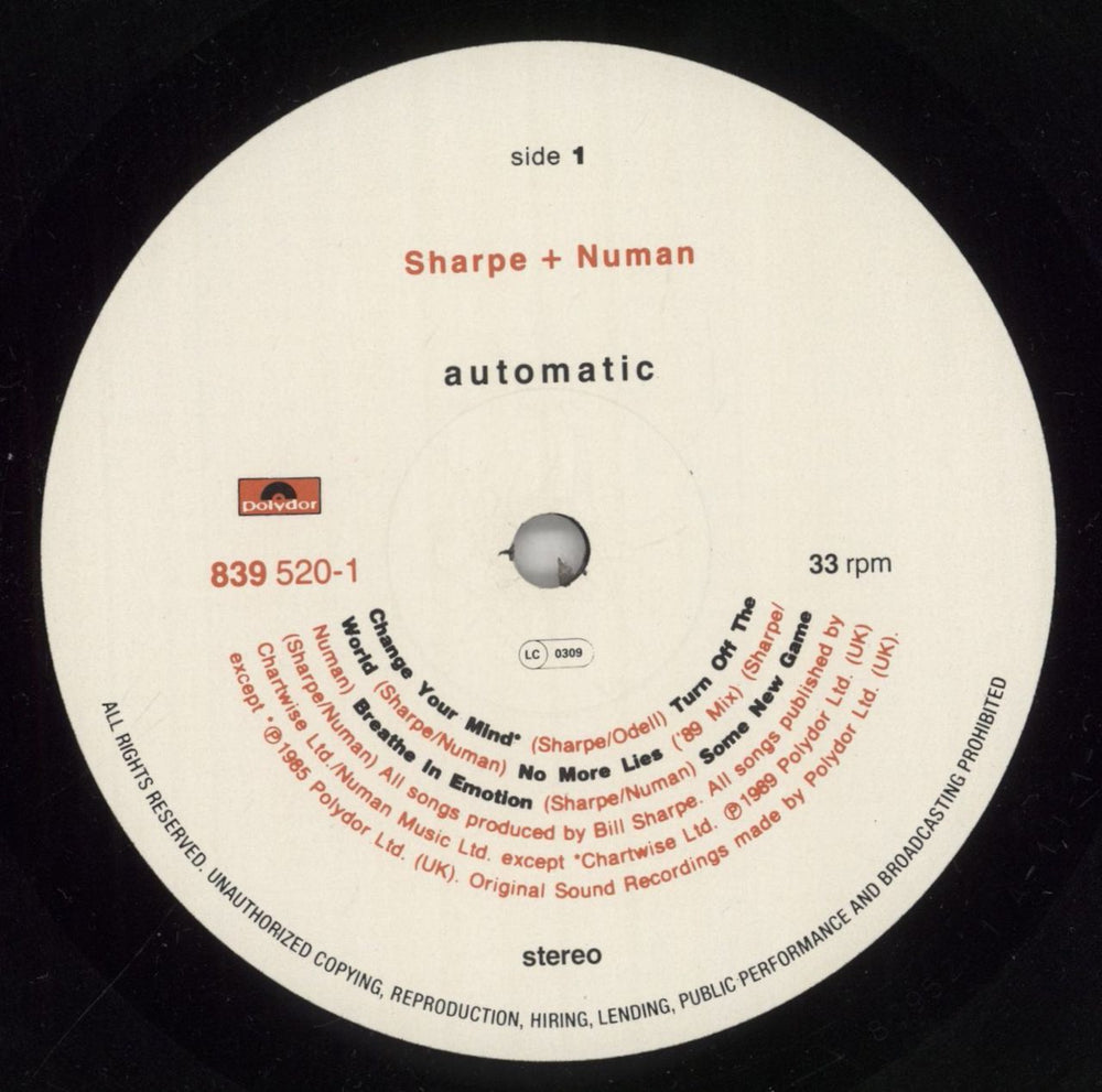 Sharpe & Numan Automatic - Stickered sleeve UK vinyl LP album (LP record) 3ICLPAU649189
