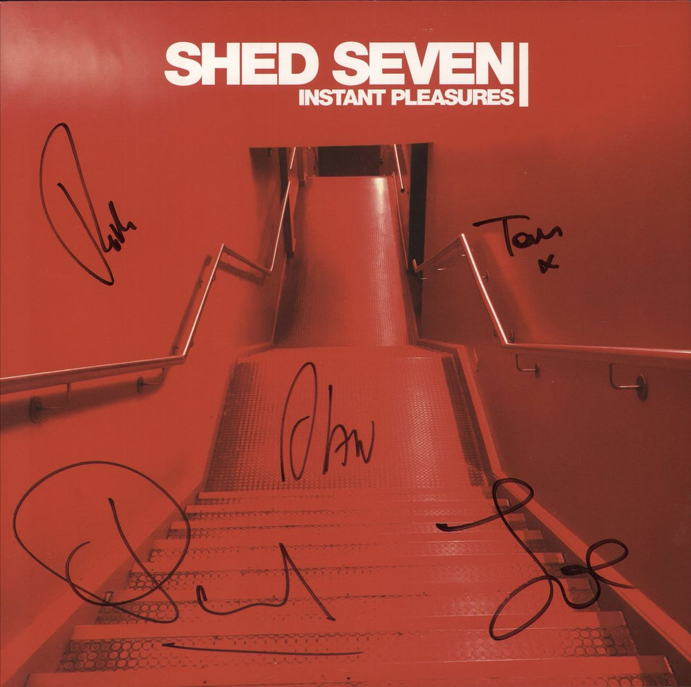 Shed Seven Instant Pleasures - Red Vinyl - Autographed UK vinyl LP album (LP record) INFECT402LPD