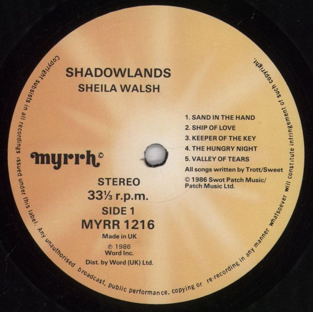 Sheila Walsh Shadowlands UK vinyl LP album (LP record) EIWLPSH834808