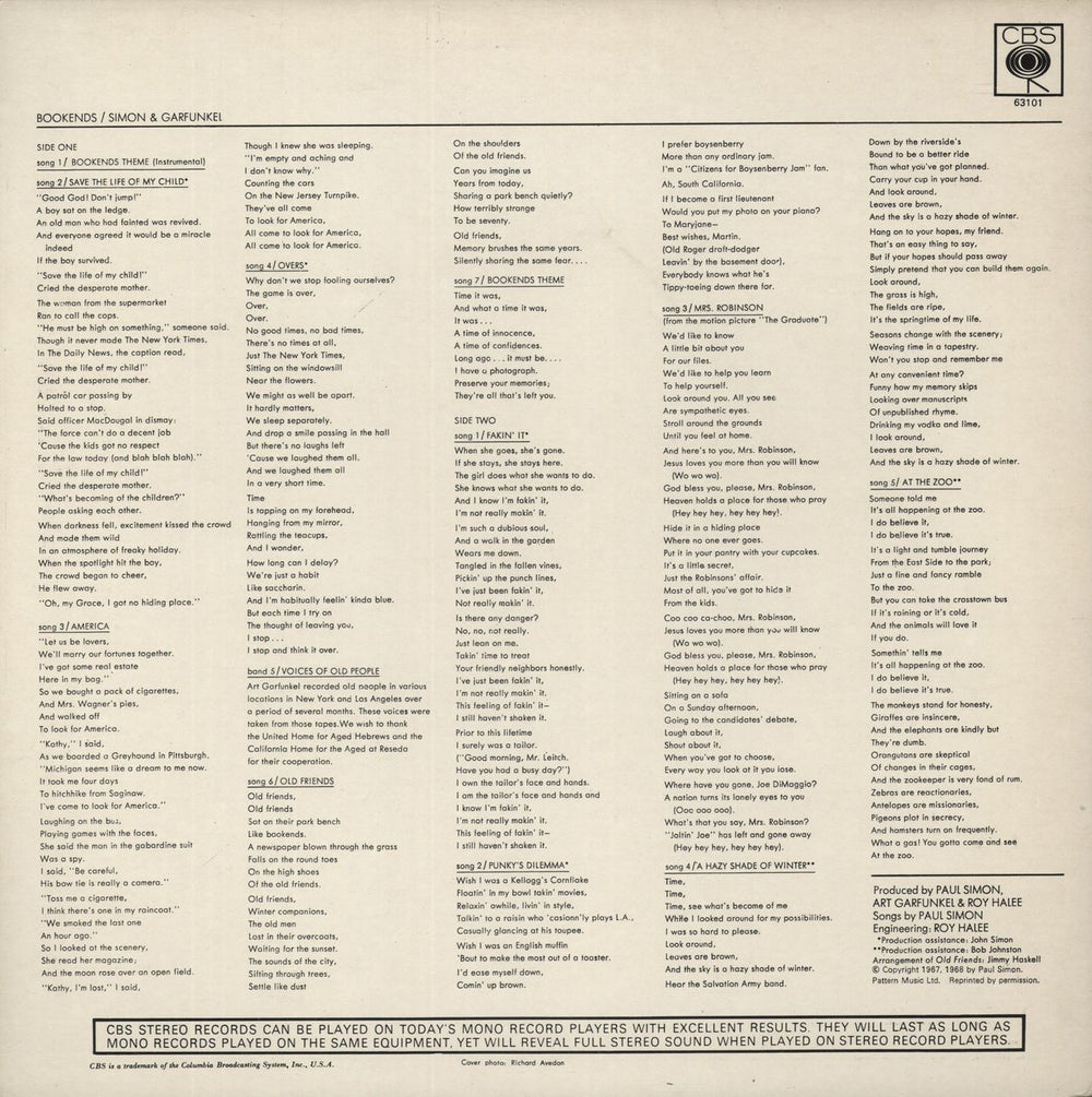 Simon & Garfunkel Bookends - 3rd UK vinyl LP album (LP record)