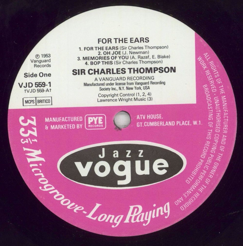 Sir Charles Thompson For The Ears UK 2-LP vinyl record set (Double LP Album) SQC2LFO542766