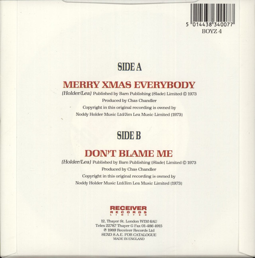 Slade Merry Christmas Everybody UK 7" vinyl single (7 inch record / 45) 5014438340077