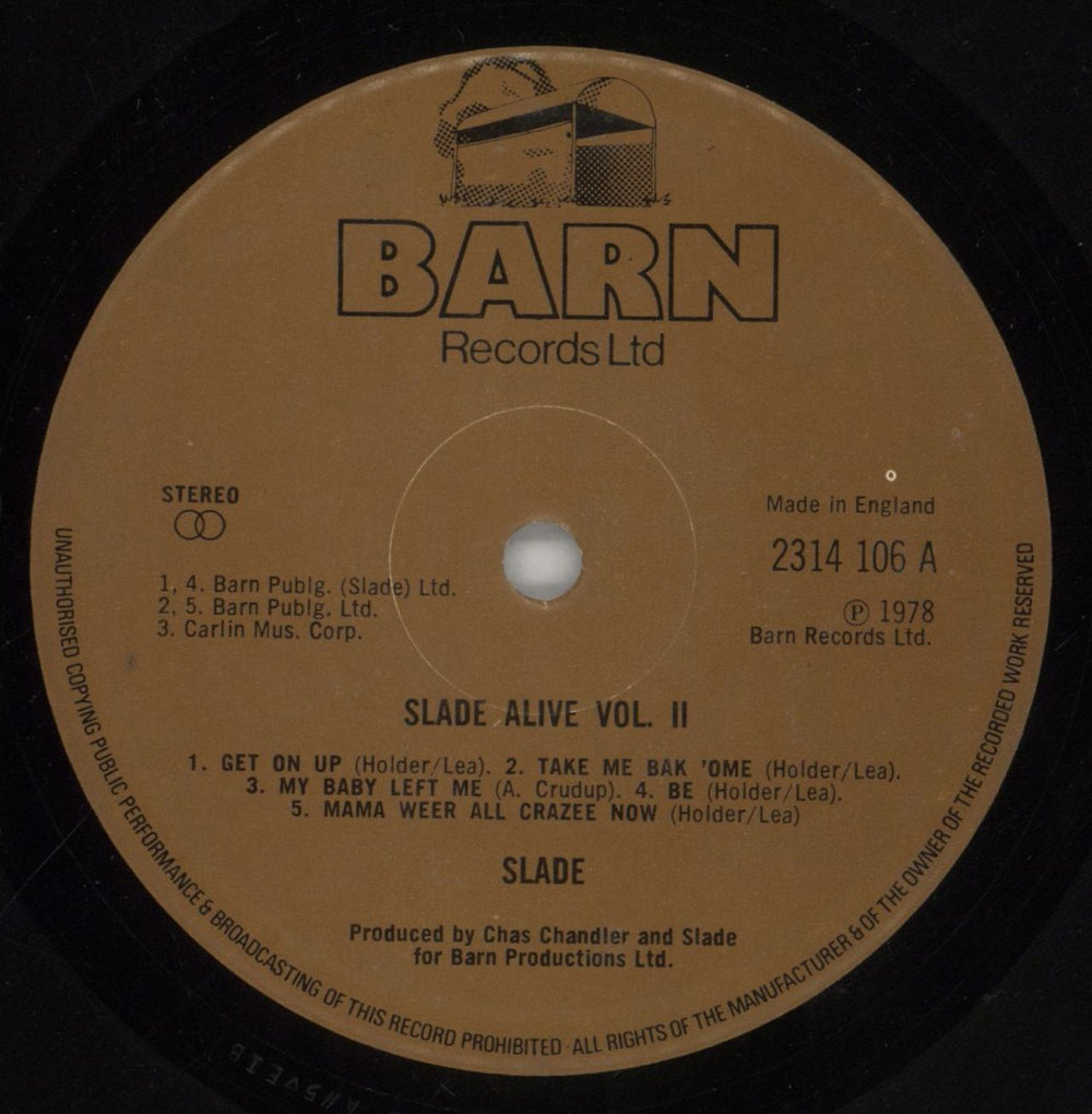Slade Slade Alive Vol Two - VG - Missing Label UK vinyl LP album (LP record) SDELPSL857870