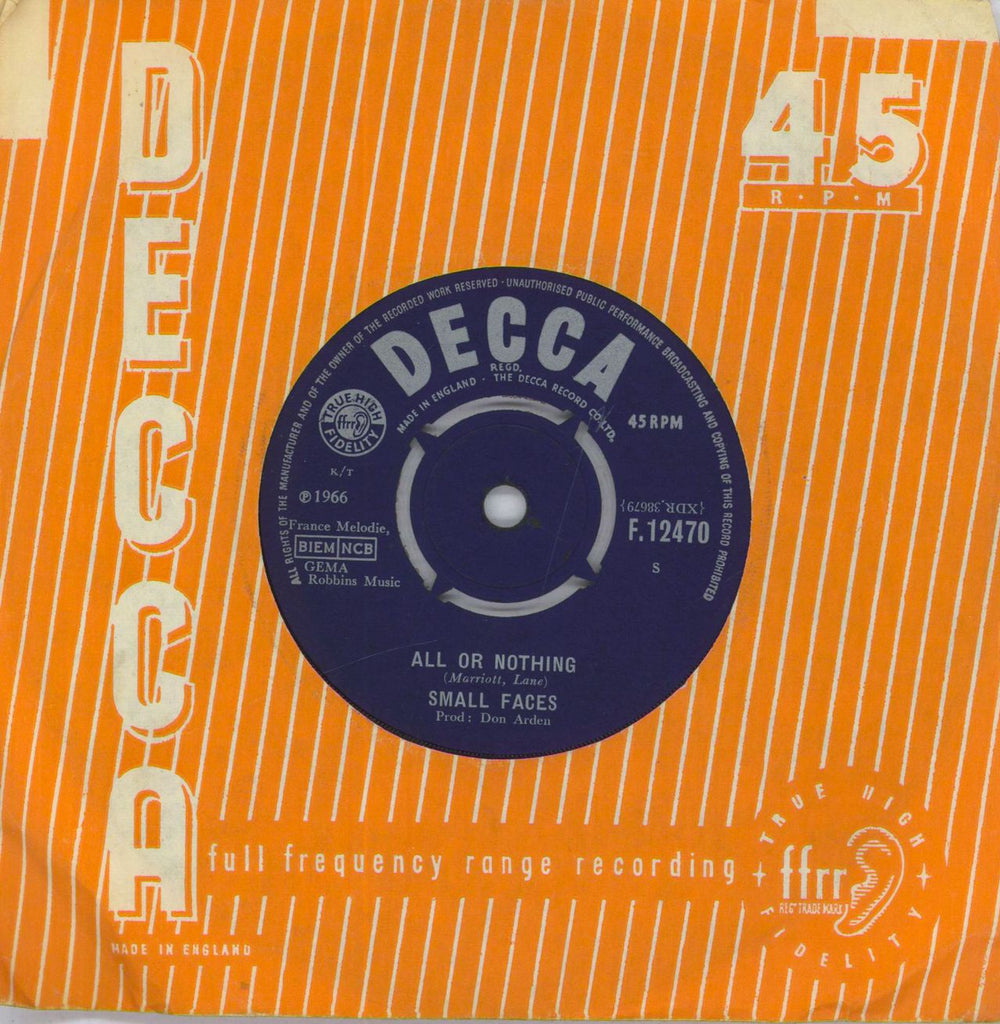 Small Faces All Or Nothing - 1st [c] UK 7" vinyl single (7 inch record / 45) F.12470