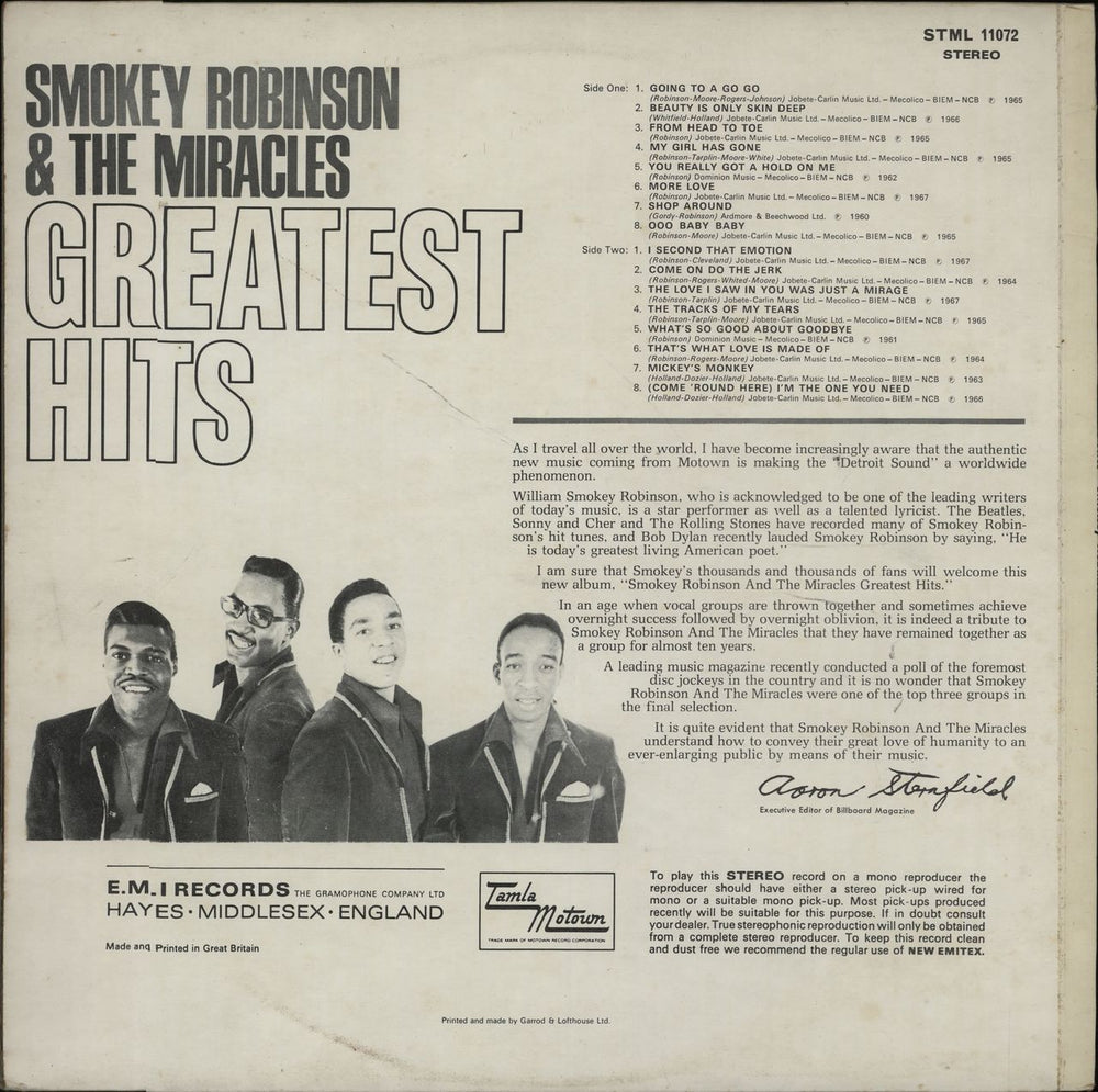 Smokey Robinson & The Miracles Greatest Hits - 2nd UK vinyl LP album (LP record)
