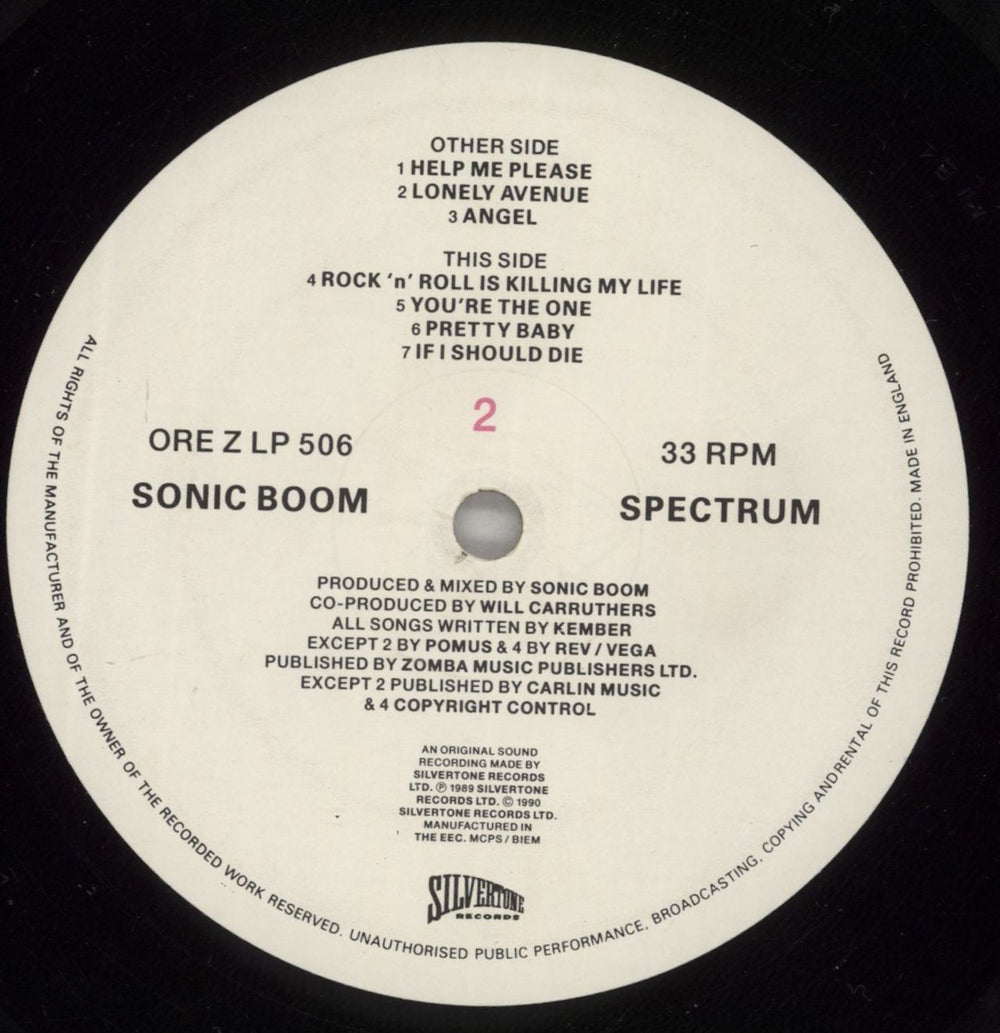 Sonic Boom Spectrum - Revolving Plastic Sleeve - VG UK vinyl LP album (LP record) SNBLPSP875674