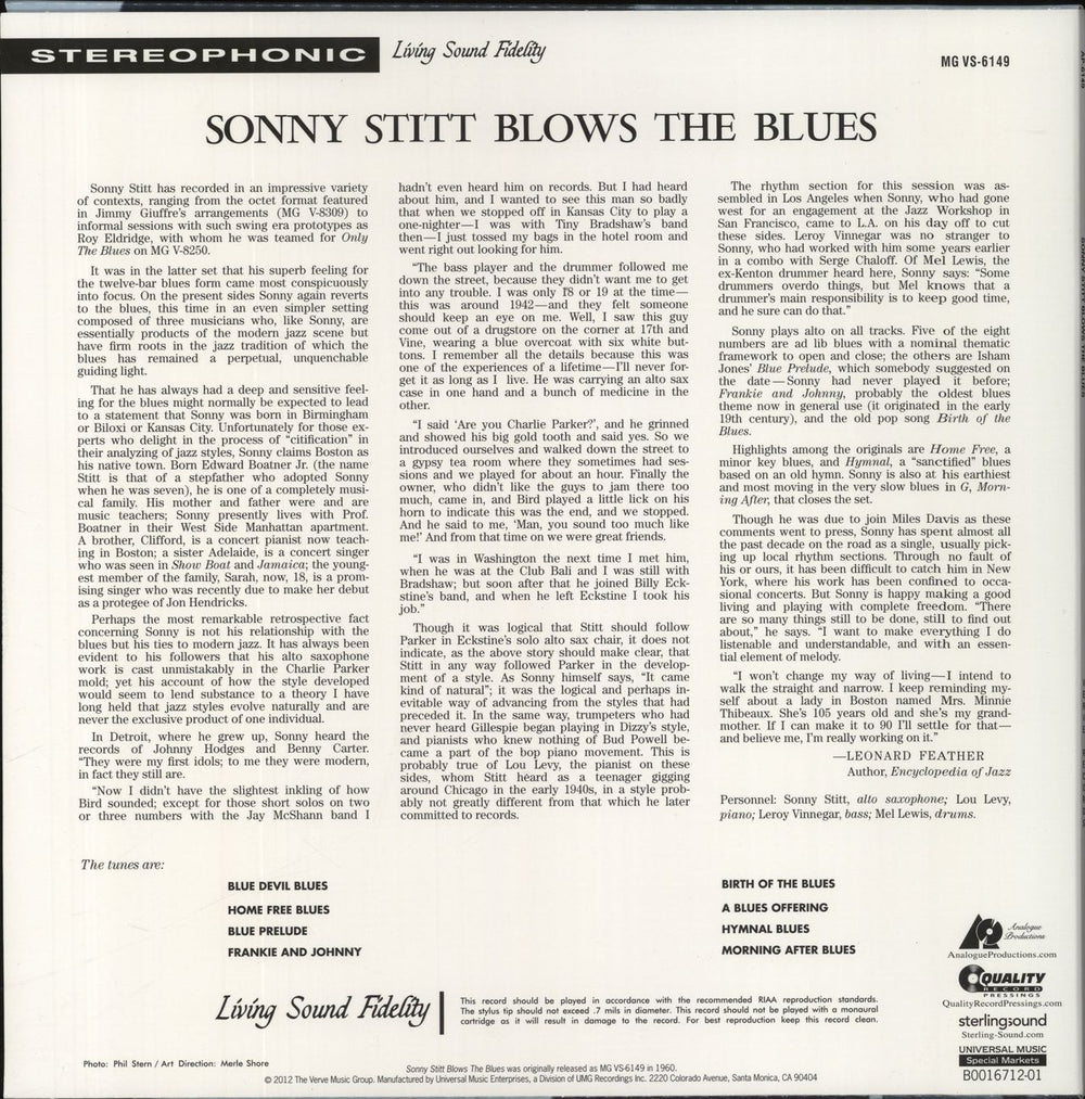 Sonny Stitt Blows The Blues - 200gm US 2-LP vinyl record set (Double LP Album) 0753088614910