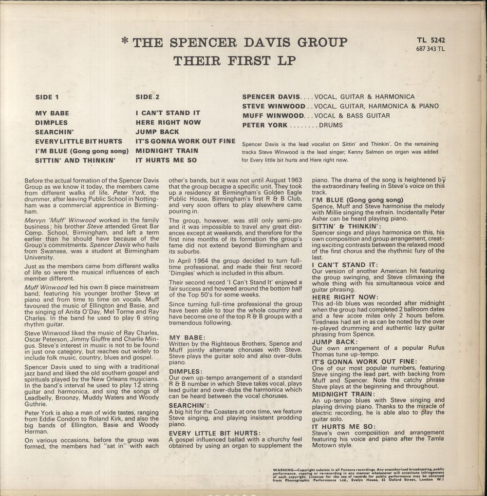 Spencer Davis Group Their First LP - EX UK vinyl LP album (LP record)