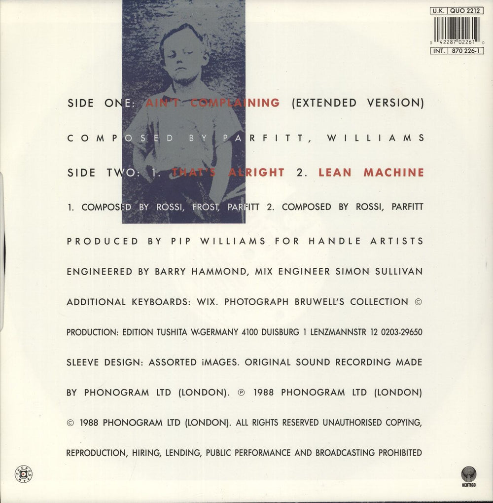 Status Quo Ain't Complaining UK 12" vinyl single (12 inch record / Maxi-single) 042287022610