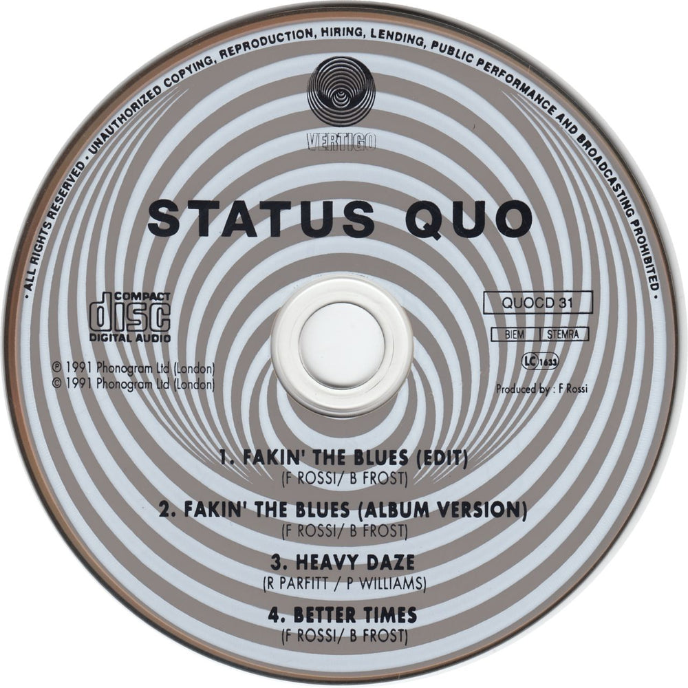 Status Quo Fakin' The Blues - Numbered UK CD single (CD5 / 5")