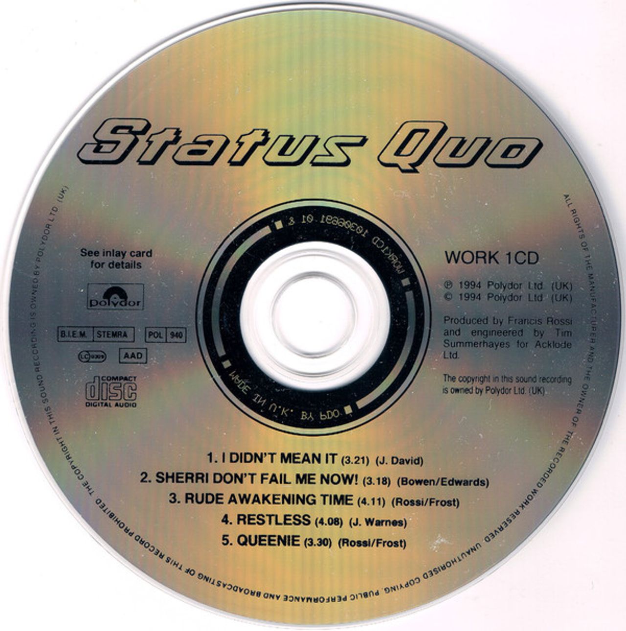 Status Quo Thirsty Work Sampler UK Promo CD single (CD5 / 5") QUOC5TH31068