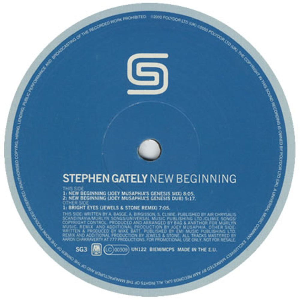Stephen Gately New Beginning UK Promo 12" vinyl single (12 inch record / Maxi-single) SG3