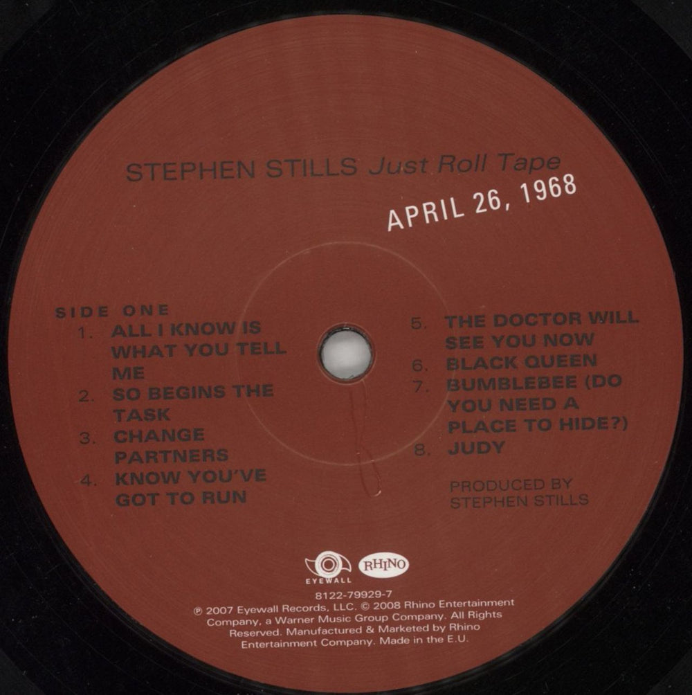 Stephen Stills Just Roll Tape: April 26, 1968 UK vinyl LP album (LP record) SPSLPJU849618