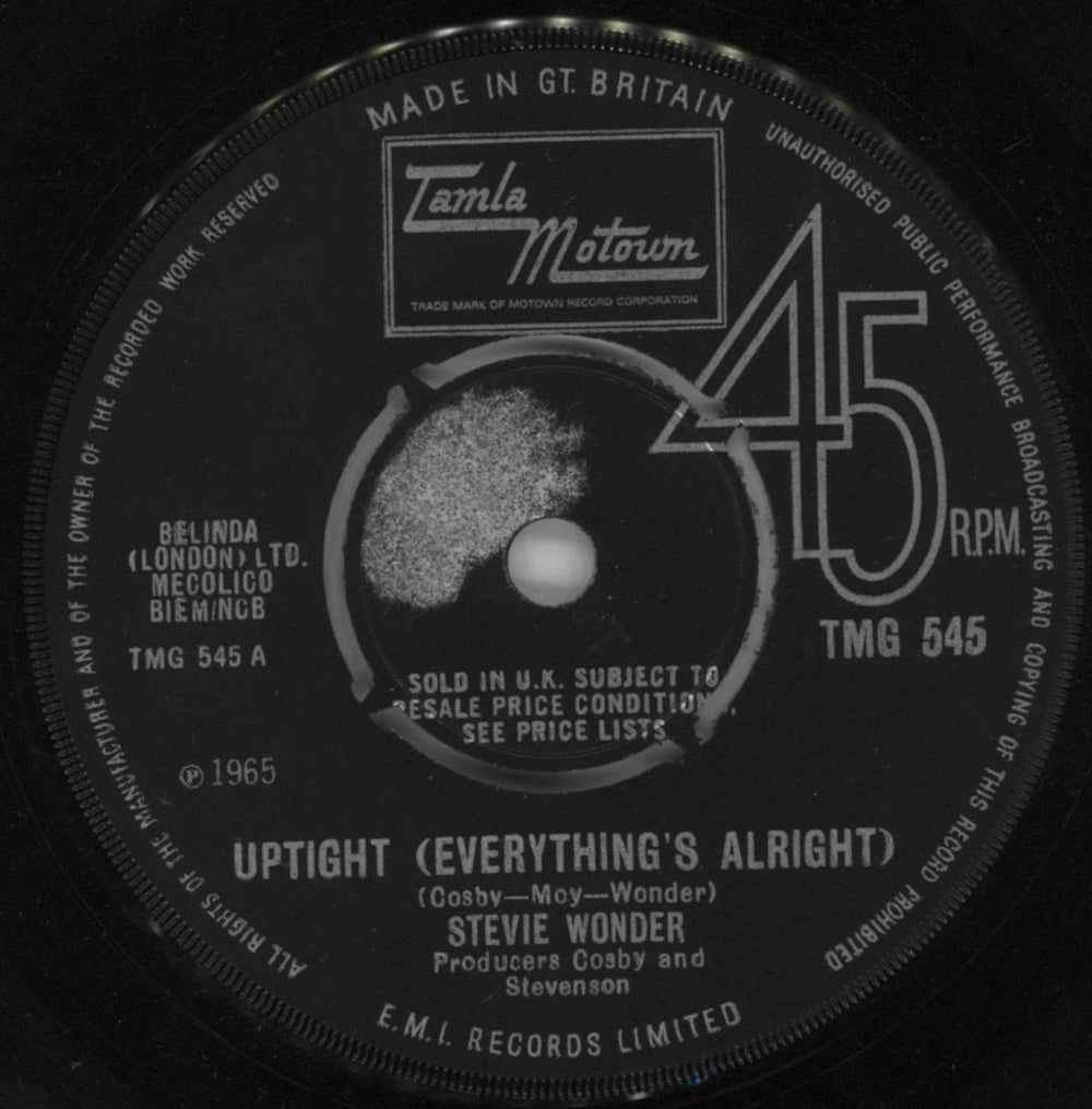 Stevie Wonder Uptight (Everything's Alright) UK 7" vinyl single (7 inch record / 45) TMG545