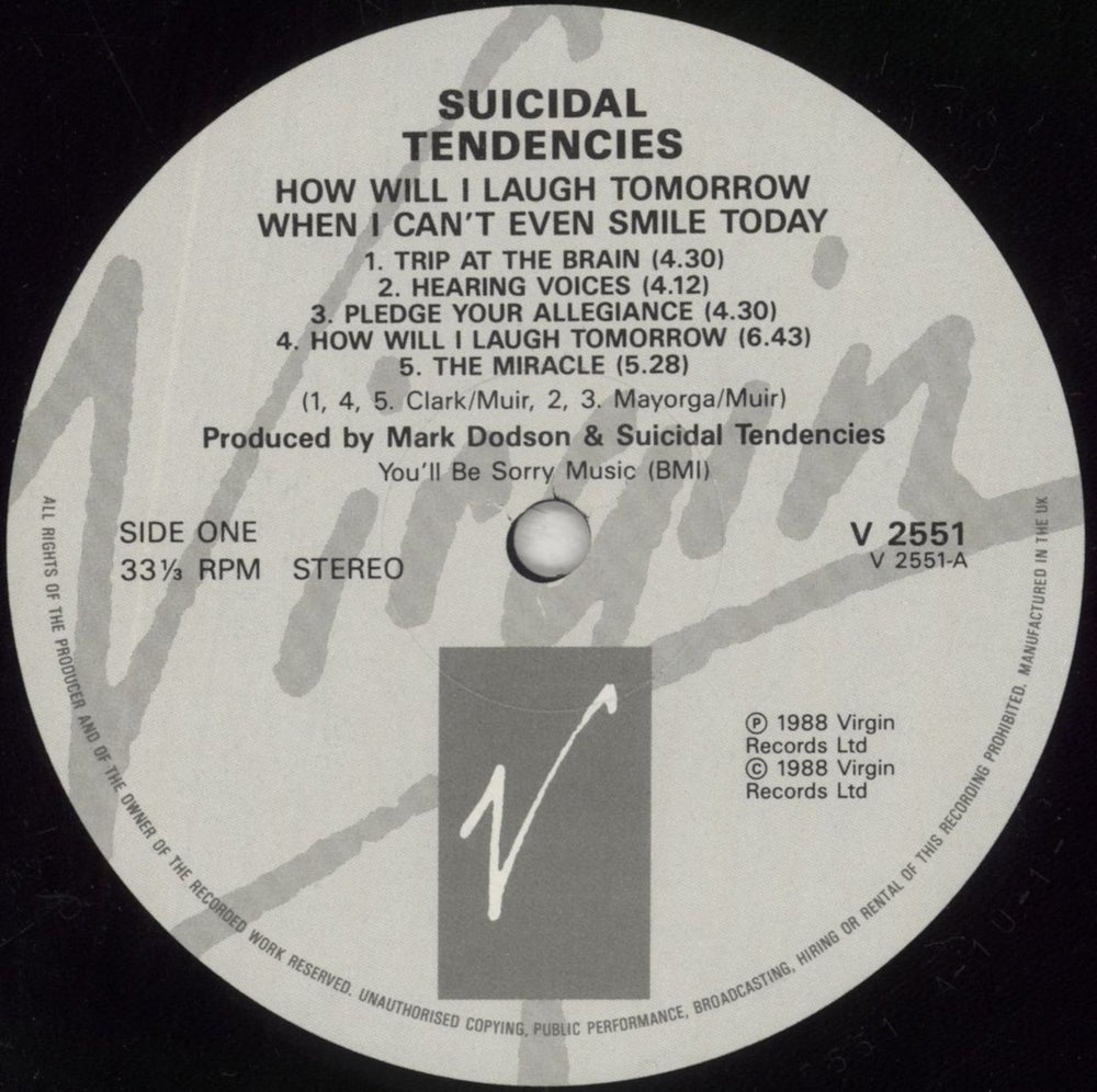 Suicidal Tendencies How Will I Laugh Tomorrow When I Can't Even Smile Today - EX UK vinyl LP album (LP record) SUILPHO851758