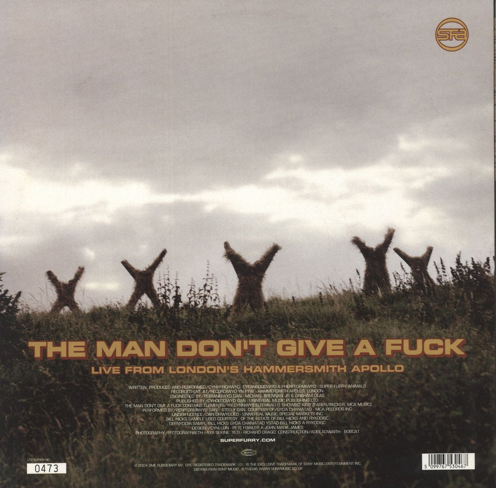 Super Furry Animals The Man Don't Give A Fuck - Etched UK 12" vinyl single (12 inch record / Maxi-single) 5099767530467
