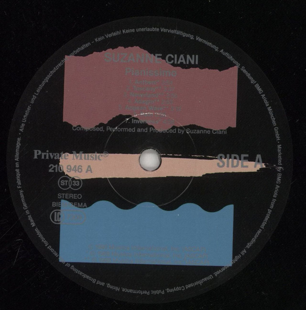 Suzanne Ciani Pianissimo German vinyl LP album (LP record) 801LPPI863623