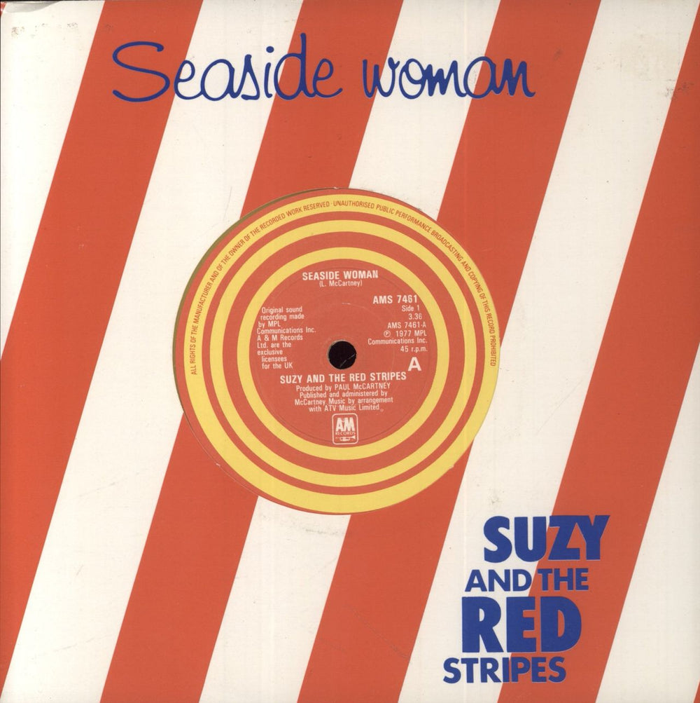 Suzy And The Red Stripes Seaside Woman - Yellow - Die Cut Slv UK 7" vinyl single (7 inch record / 45) AMS7461