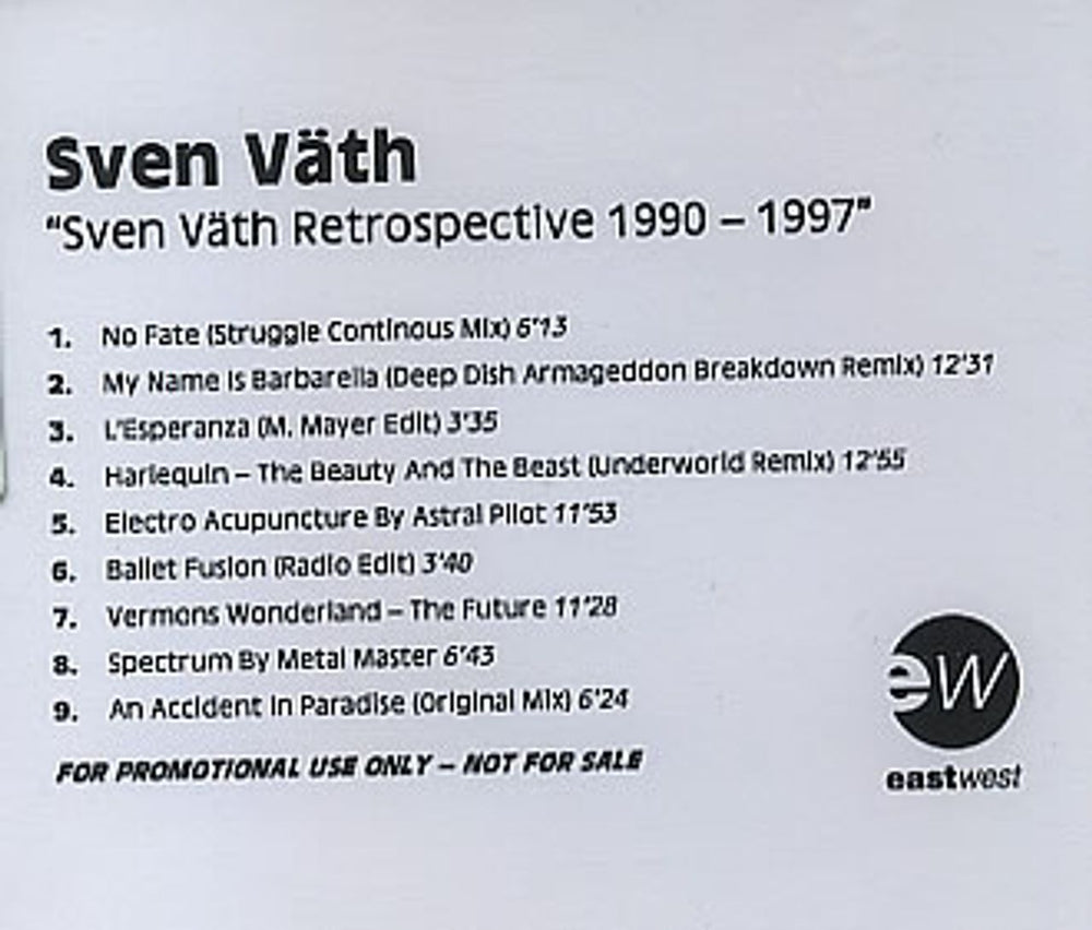 Sven Vath Retrospective 1990-1997 UK Promo CD-R acetate CDR ACETATE