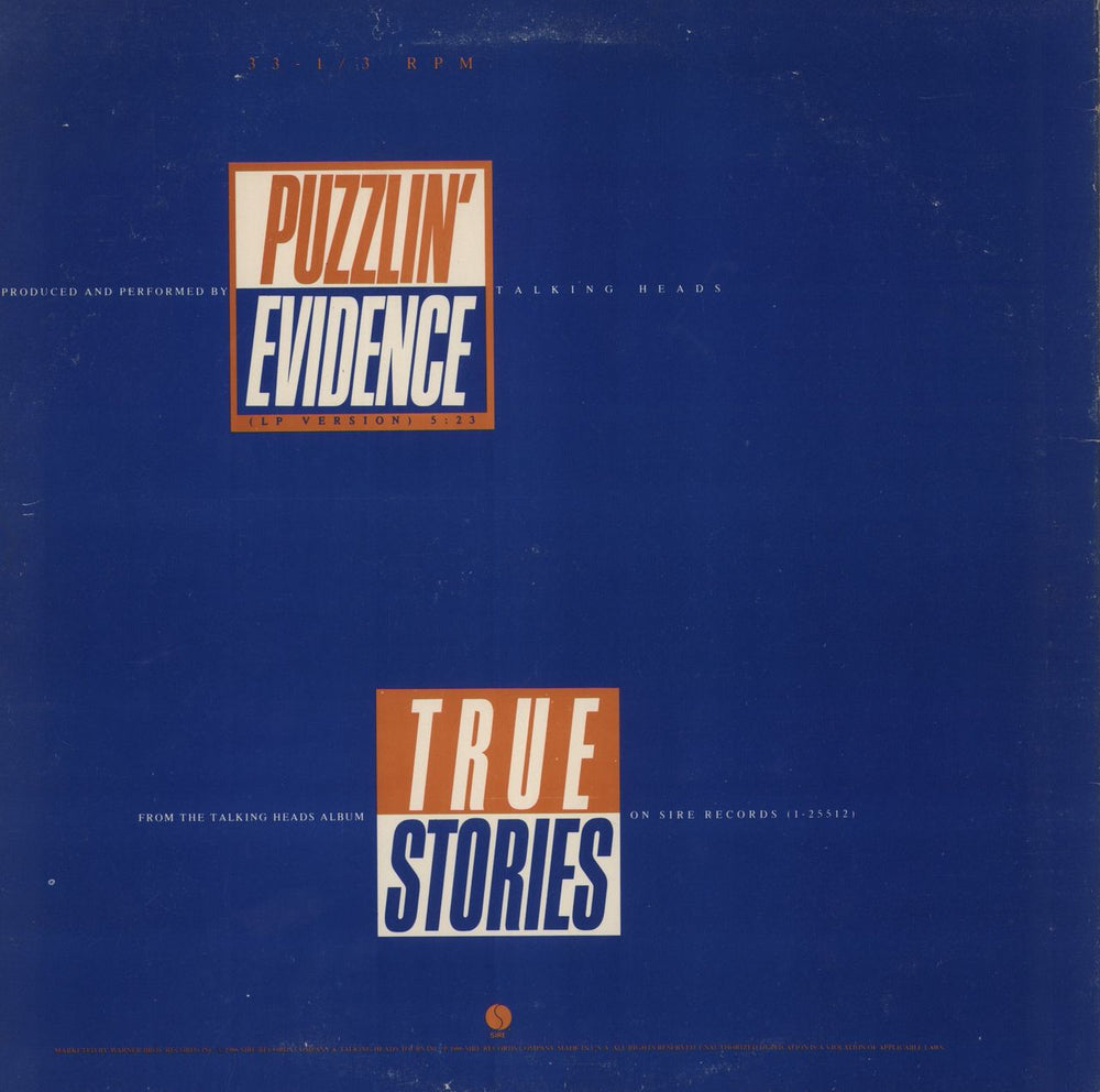 Talking Heads Puzzlin' Evidence US Promo 12" vinyl single (12 inch record / Maxi-single)