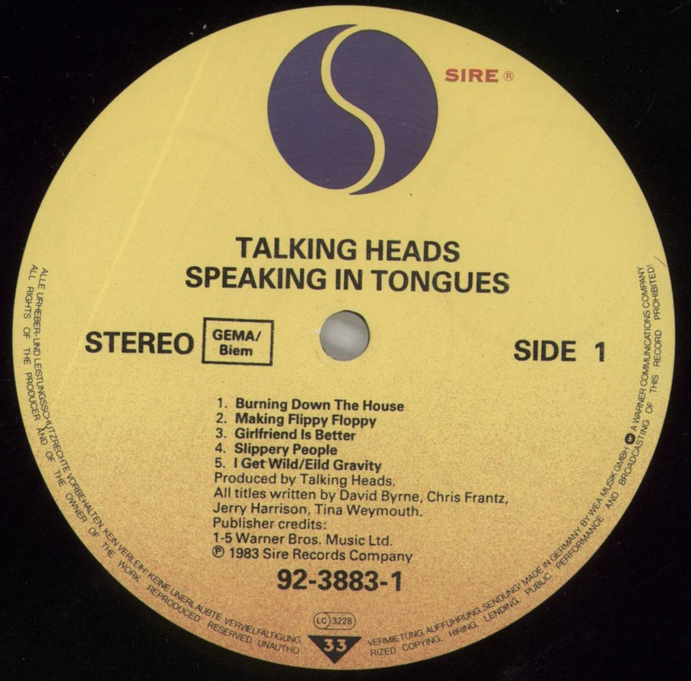 Talking Heads Speaking In Tongues - EX German vinyl LP album (LP record) TALLPSP573099