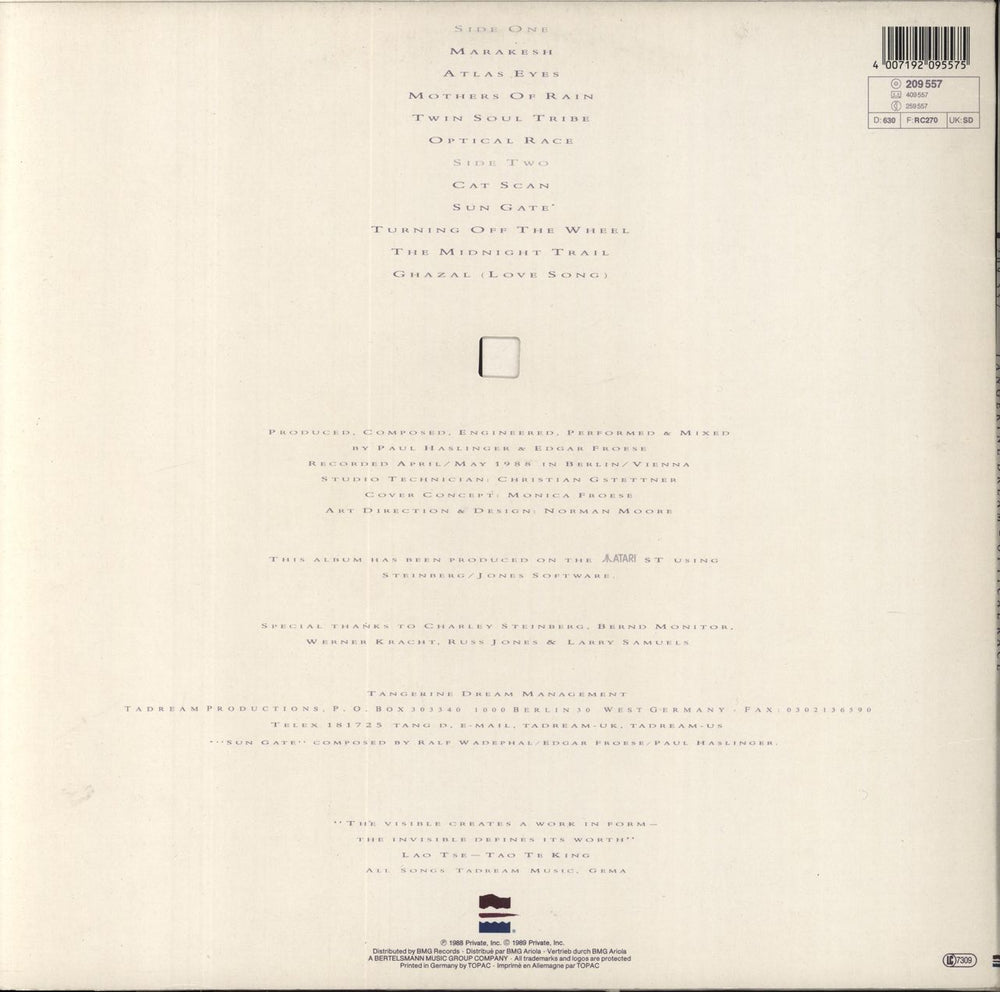 Tangerine Dream Optical Dream German vinyl LP album (LP record) 4007192095575