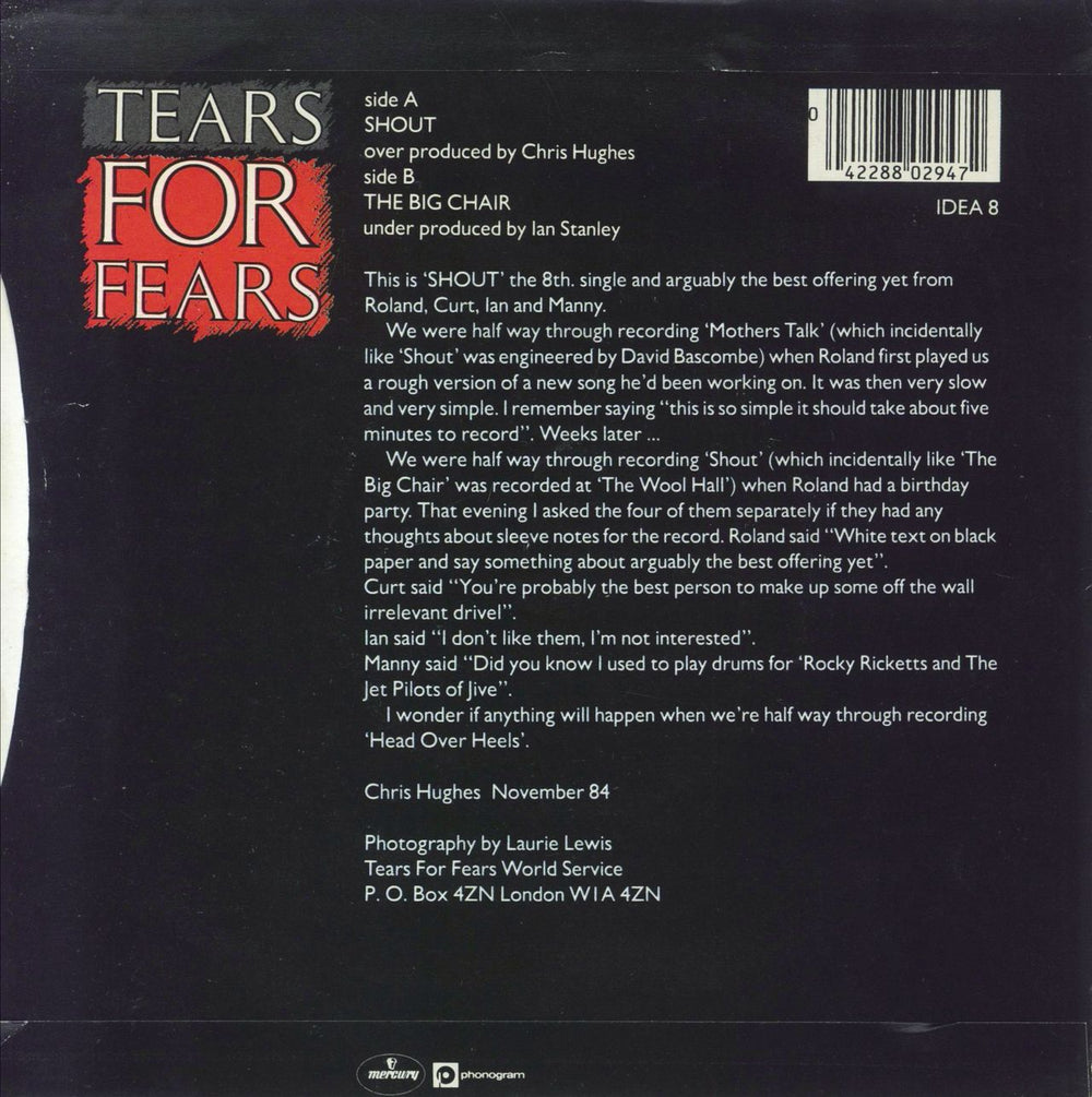 Tears For Fears Shout UK 7" vinyl single (7 inch record / 45) 042288029472