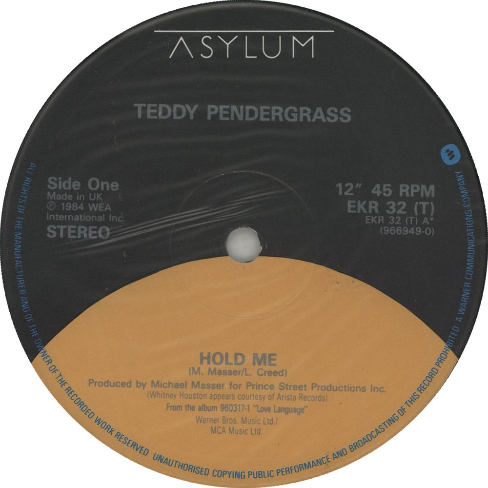 Teddy Pendergrass Hold Me UK 12" vinyl single (12 inch record / Maxi-single) EKR32(T)