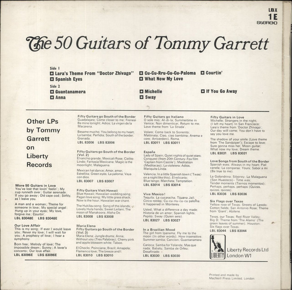 The 50 Guitars Of Tommy Garrett The 50 Guitars Of Tommy Garrett UK vinyl LP album (LP record)