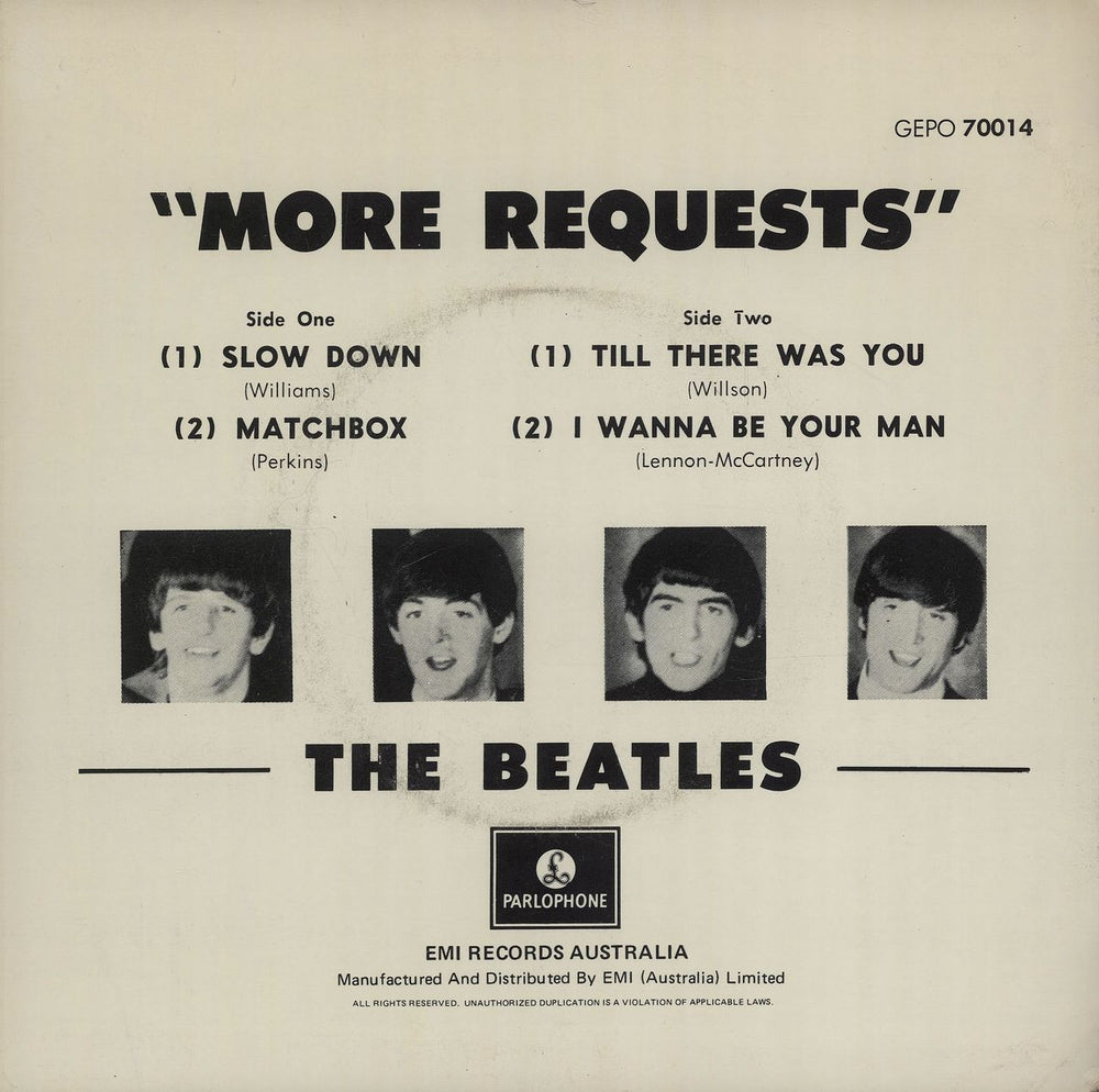 The Beatles More Requests E.P. - 70s Australian 7" vinyl single (7 inch record / 45) BTL07MO70001