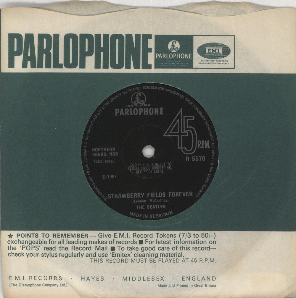 The Beatles Strawberry Fields Forever - 1st - Solid UK 7" vinyl single (7 inch record / 45) R5570