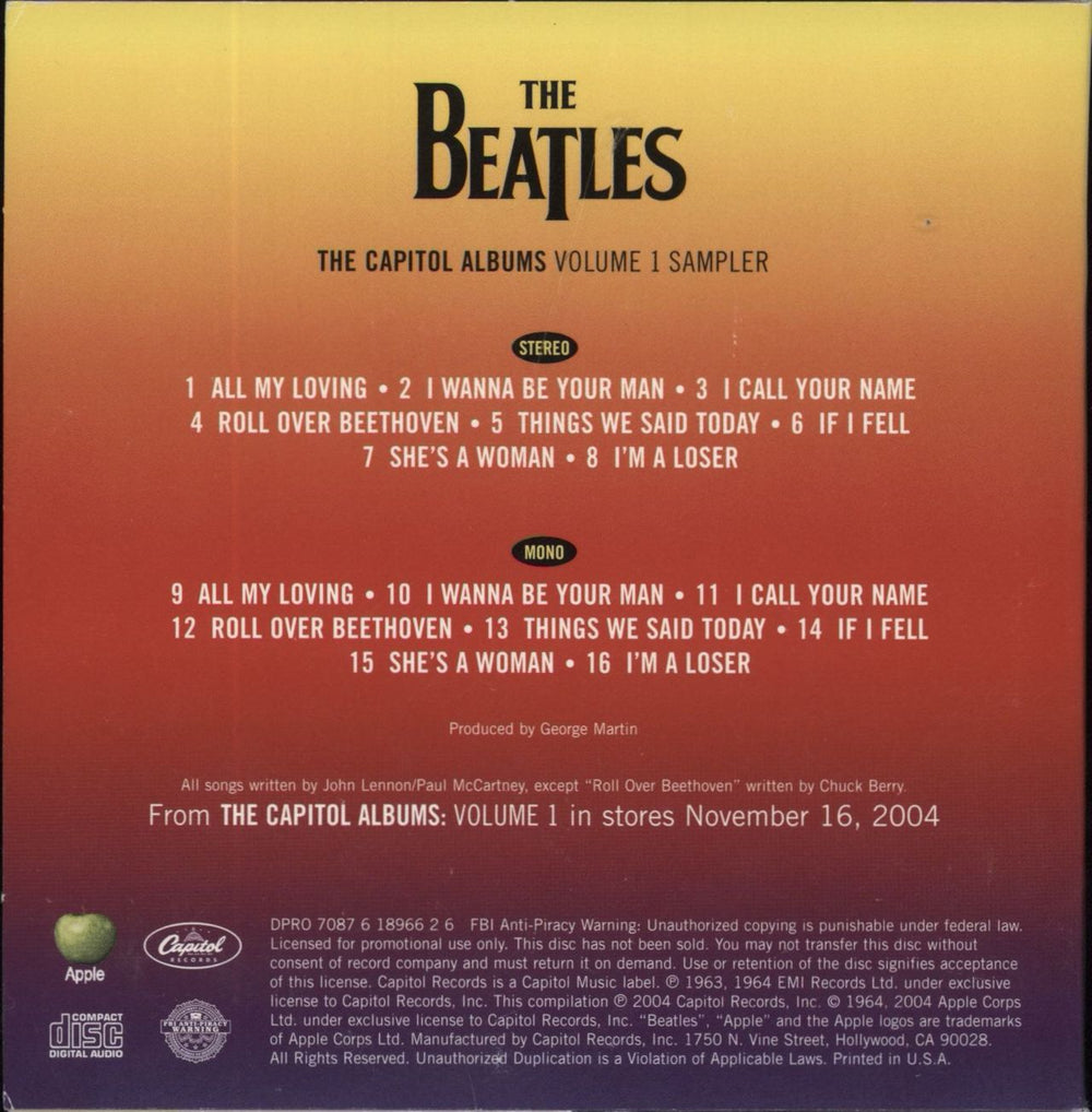 The Beatles The Capitol Albums - Volume 1 Sampler US Promo CD album (CDLP)