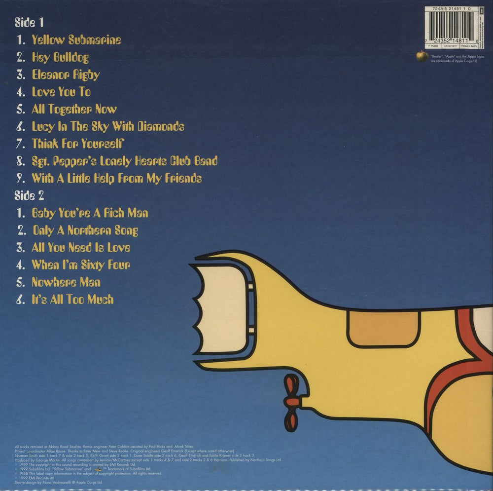 The Beatles Yellow Submarine Soundtrack - Yellow Vinyl - Double Sticker UK vinyl LP album (LP record) 724352148110