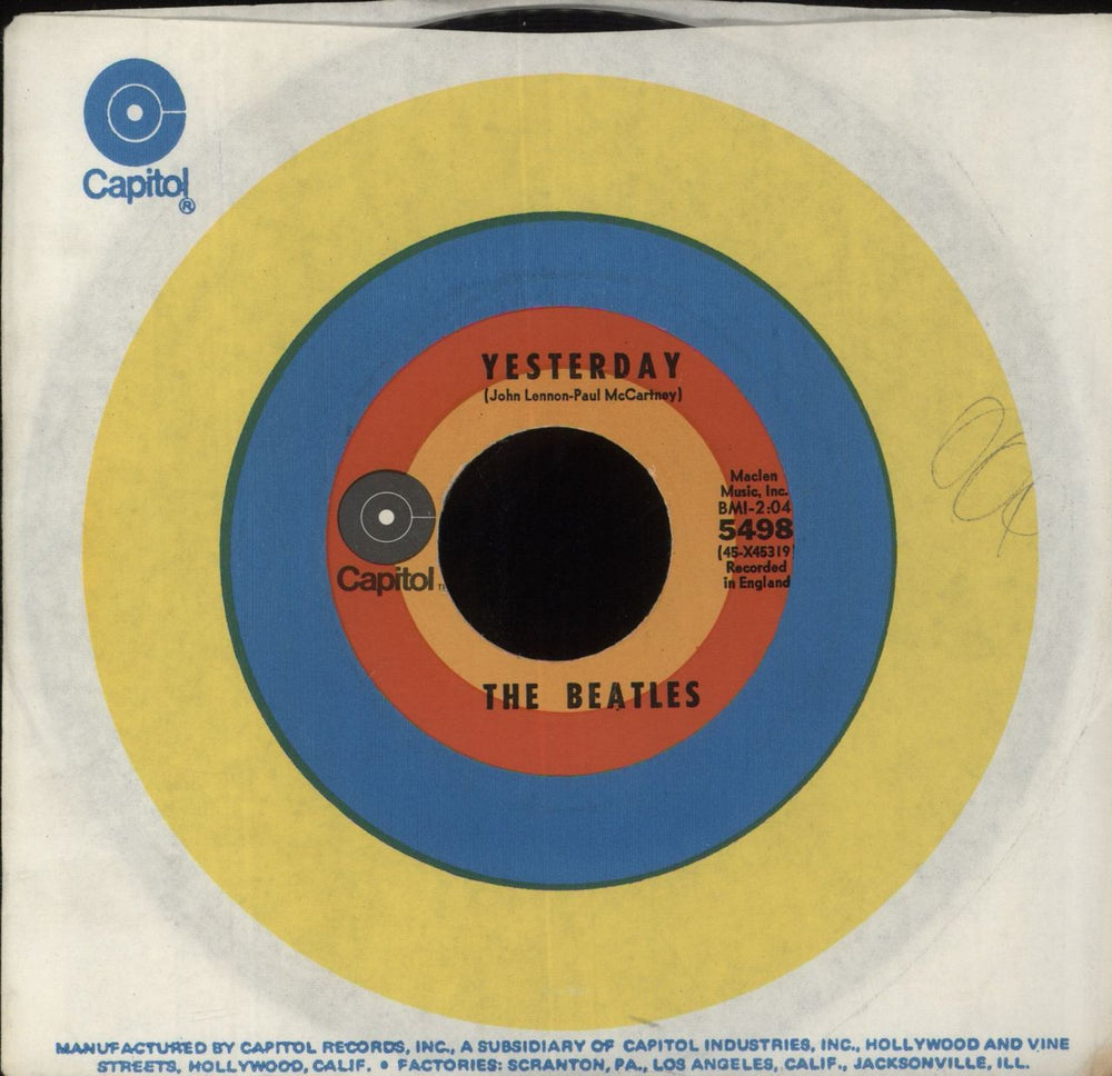 The Beatles Yesterday US 7" vinyl single (7 inch record / 45) 5498