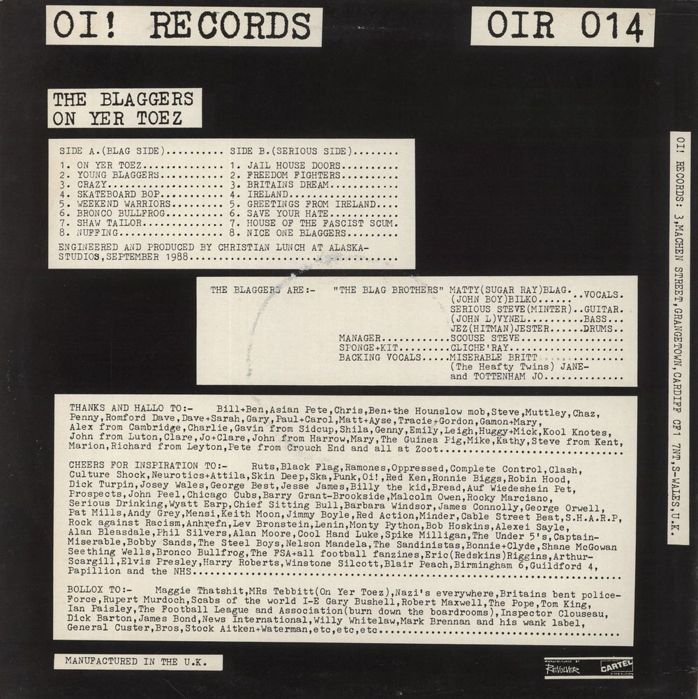 The Blaggers On Yer Toez UK vinyl LP album (LP record)