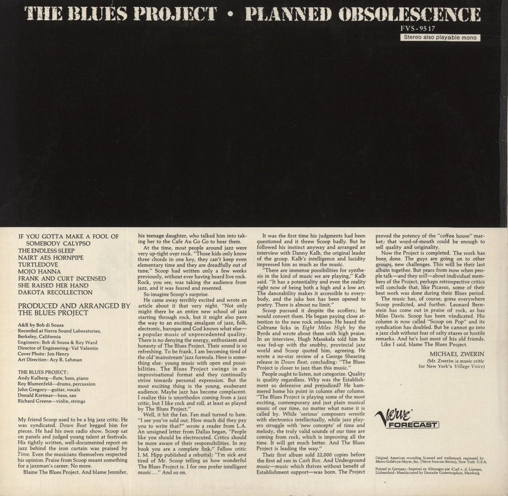 The Blues Project Planned Obsolescence US vinyl LP album (LP record)