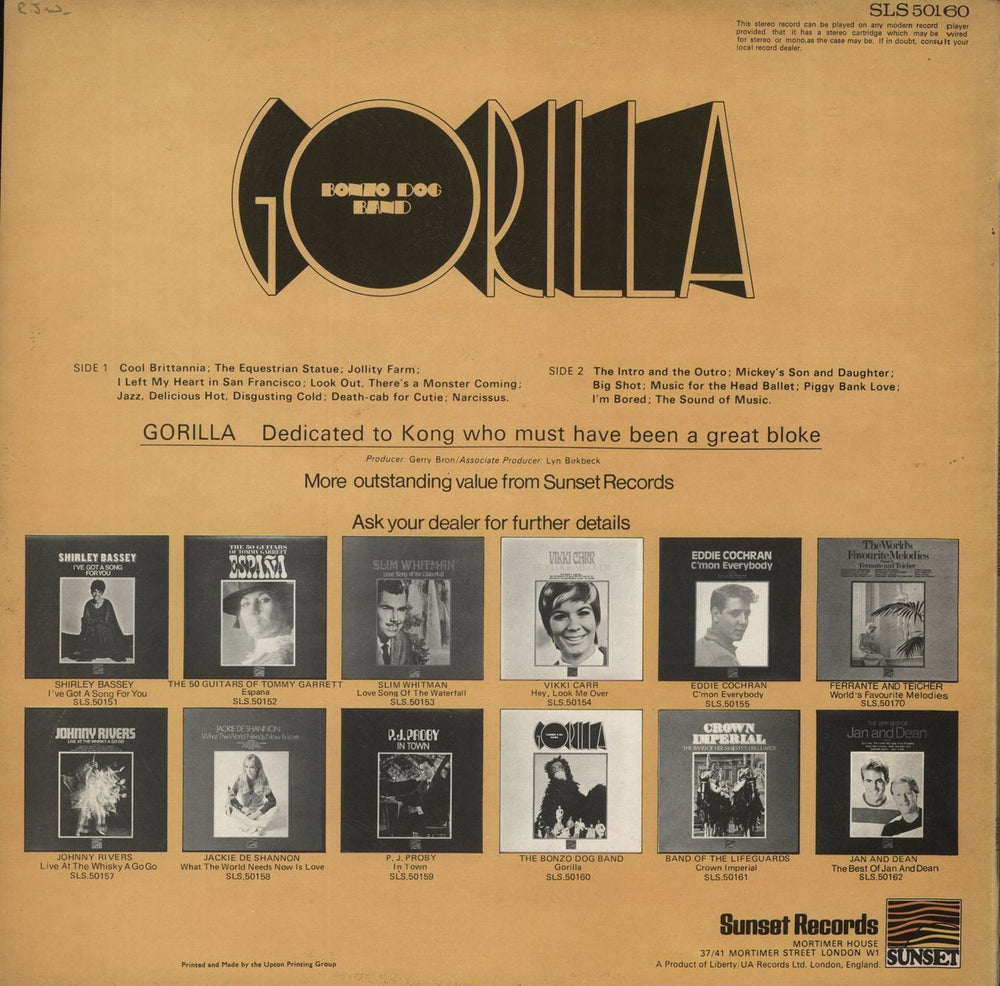 The Bonzo Dog Doo Dah Band Gorilla UK vinyl LP album (LP record)