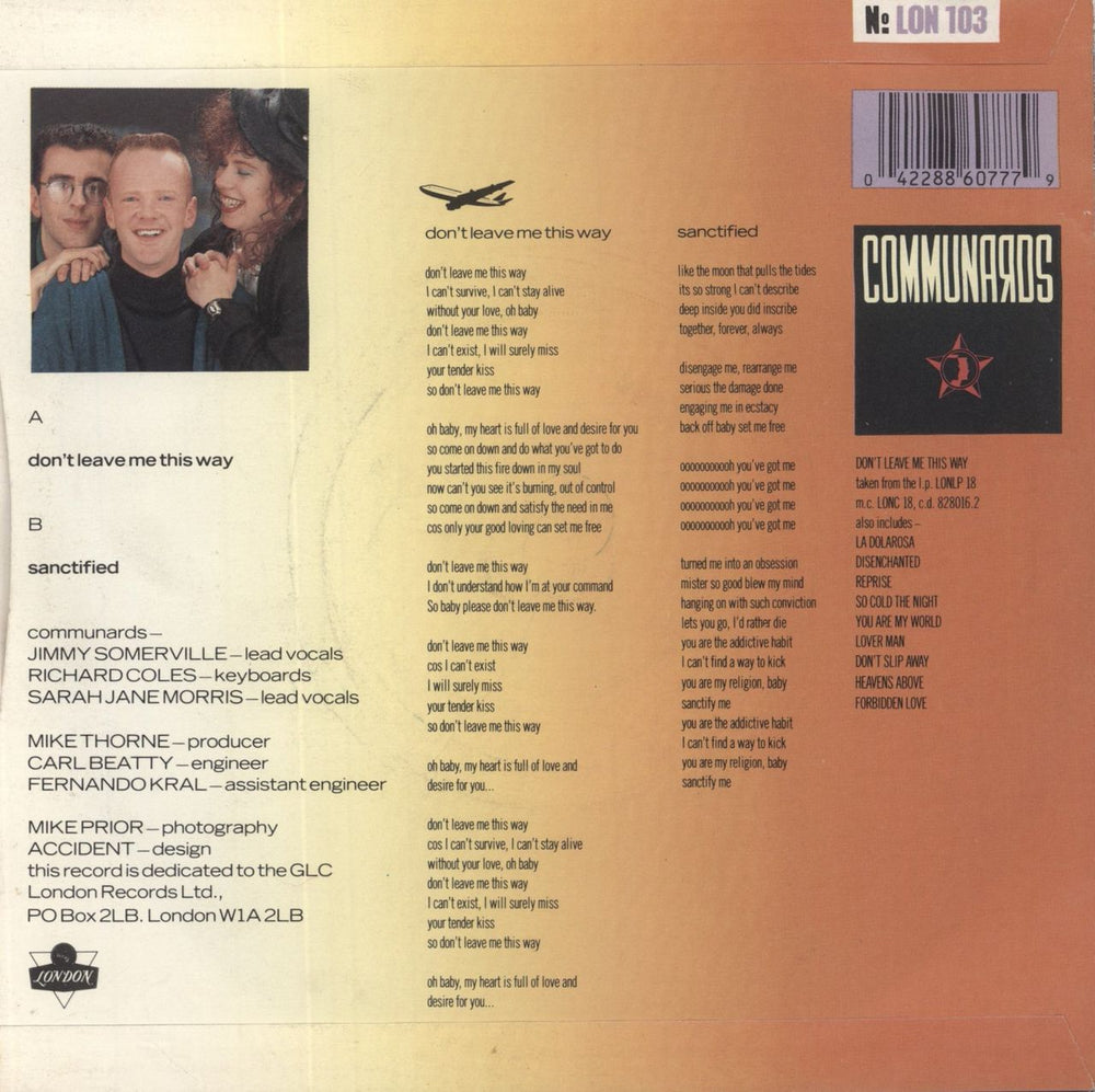The Communards Don't Leave Me This Way UK 7" vinyl single (7 inch record / 45) 042288607779
